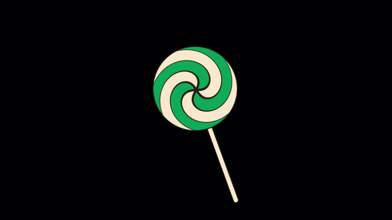 Lecca-lecca animato verde e panna che ruota su sfondo nero