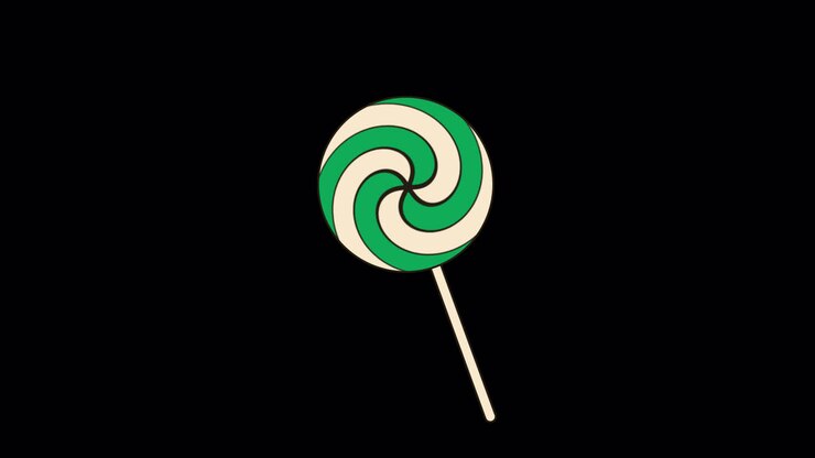 Lecca-lecca animato verde e panna che ruota su sfondo nero