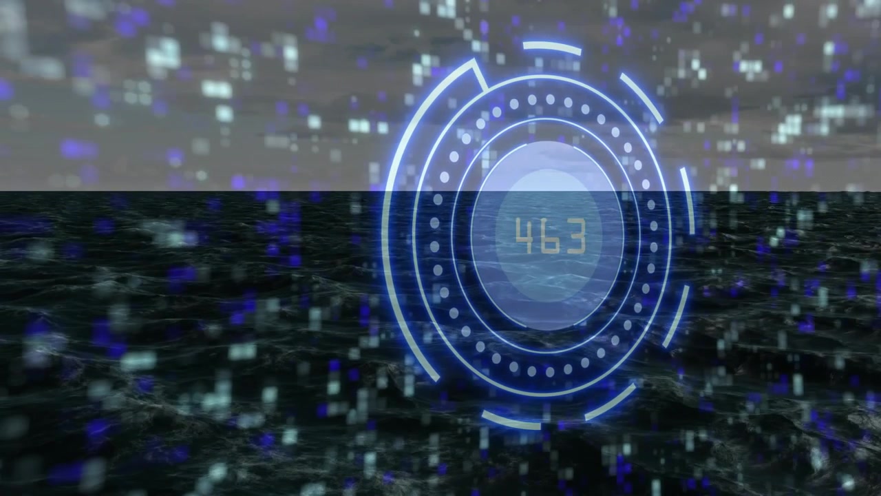 Circular interface materializing as display cycling segments pulsing shifting to show data flow