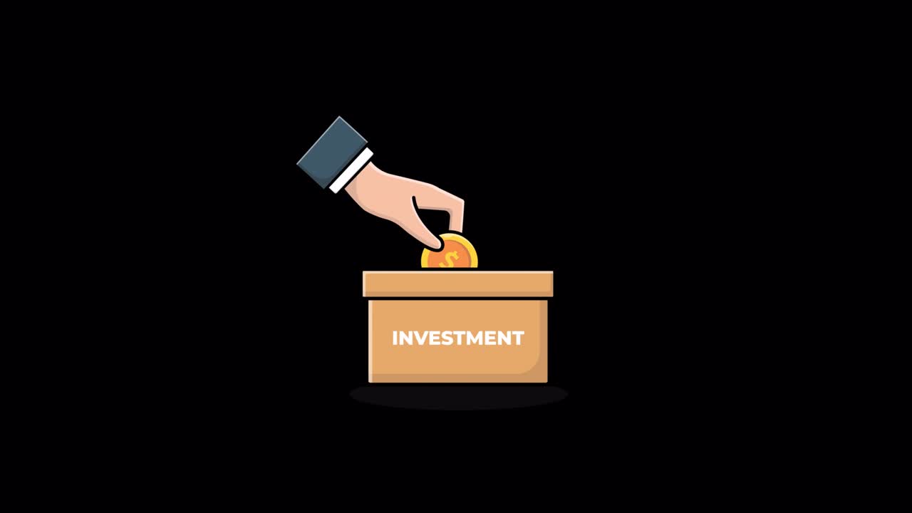 Animated Hand Dropping Dollar Coin into Investment Box