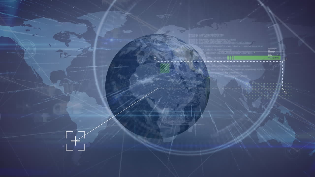 세계 지도 위 에 회전 하는 지구 의 애니메이션