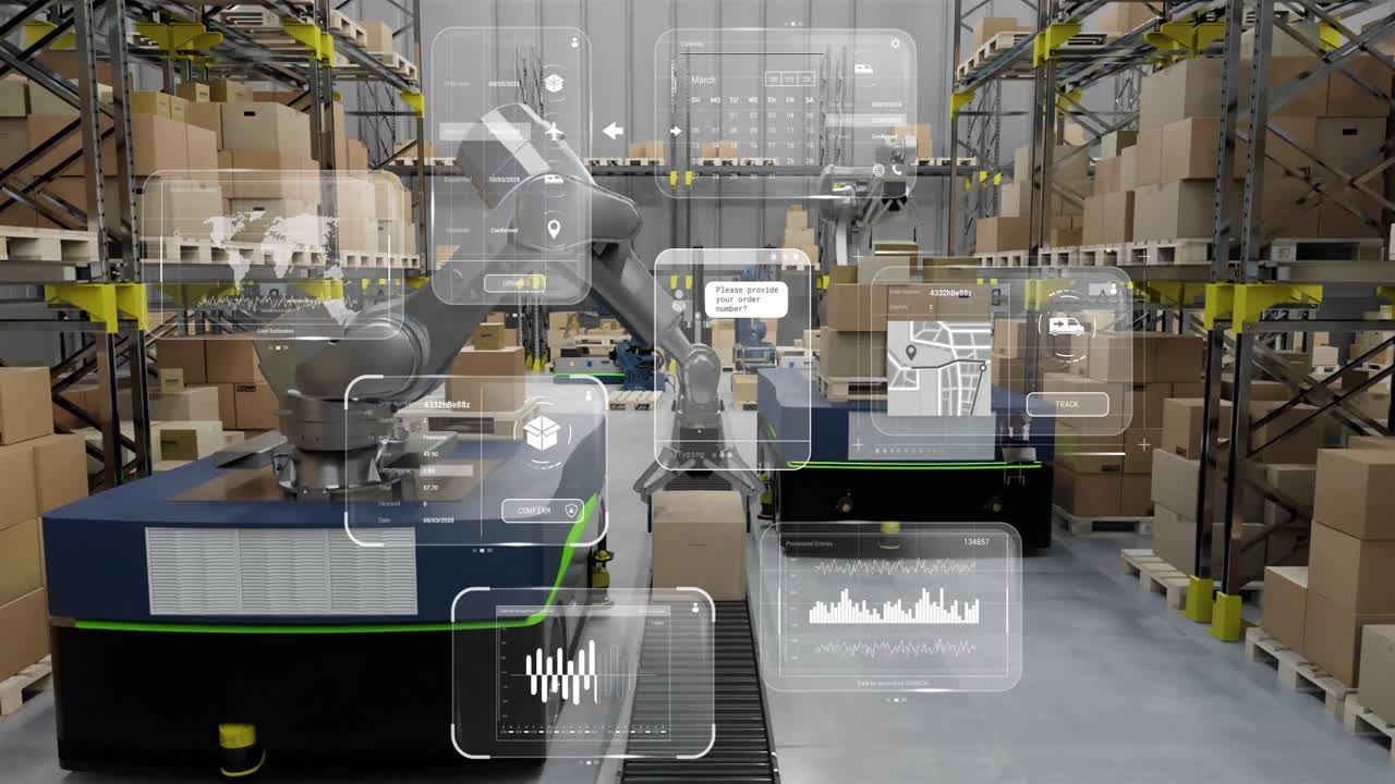 анимация диаграмм и обработка данных на машинах, работающих на складе