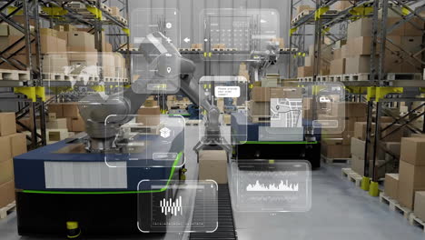 animación de diagramas y procesamiento de datos en máquinas que trabajan en almacenes