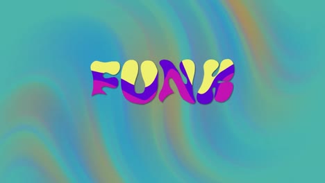 animación de texto y formas funk en fondo verde.