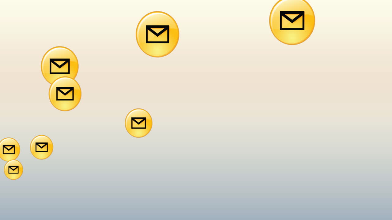 Animazione di icone di messaggi che fluttuano su sfondo sfumato grigio