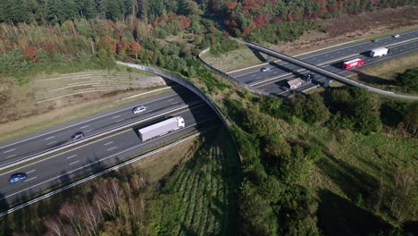 aerial showing ecoduct wildlife crossing de borkeld and bicycle bridge over interstate a1 freeway