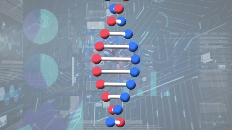 Rotating DNA Strand with Digital Brain and Data Overlay