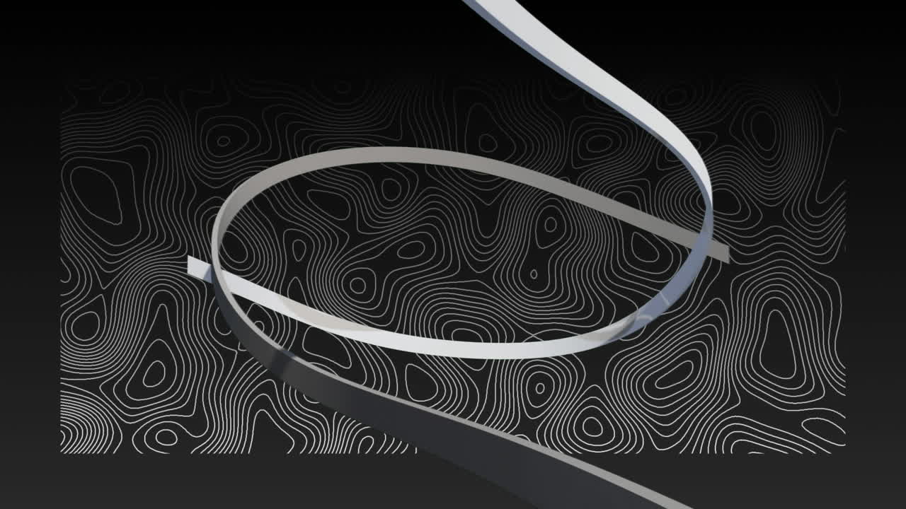 animación de dos cintas blancas sobre una carta topográfica blanca en movimiento orgánico, en negro