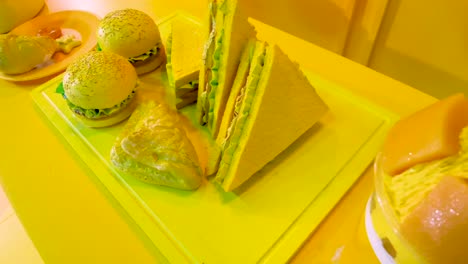 yellow color-themed chinese and western food culture in hong kong shopping malls