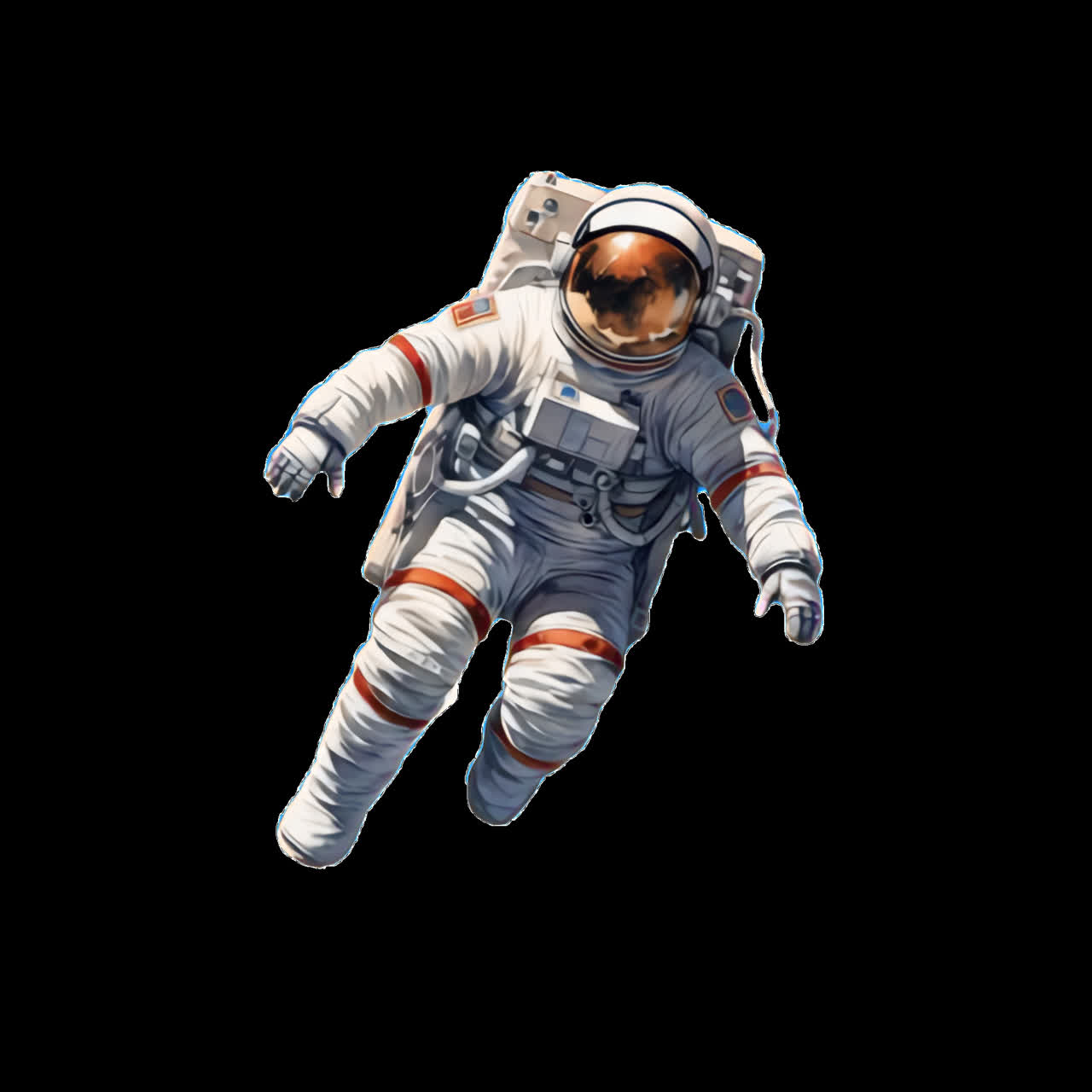 Astronaut floating in space animation isolated asset, transparent 4K video, alpha channel, ProRes