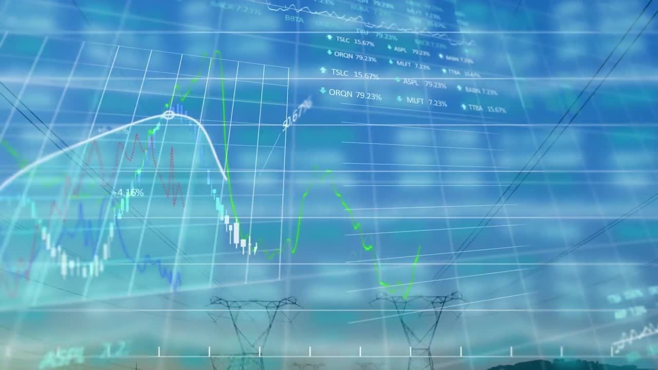 전기 기둥 위의 통계 및 데이터 처리의 애니메이션