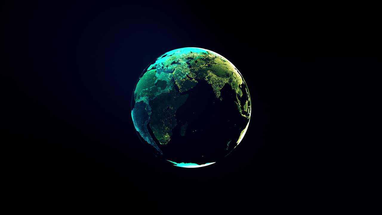 globo terrestre con mapa nocturno transparente de la tierra gira lentamente alrededor de su eje