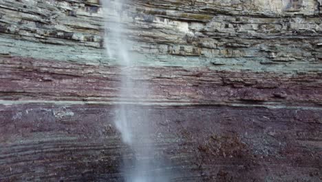 drone footage of a waterfall from a rocky cliff