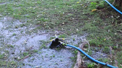 water flowing from hose into a ground hole