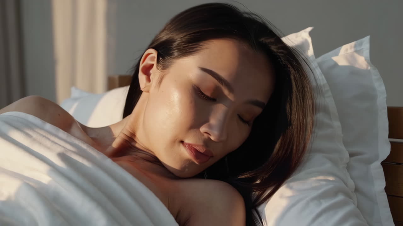 침대에서 자고 있는 여자