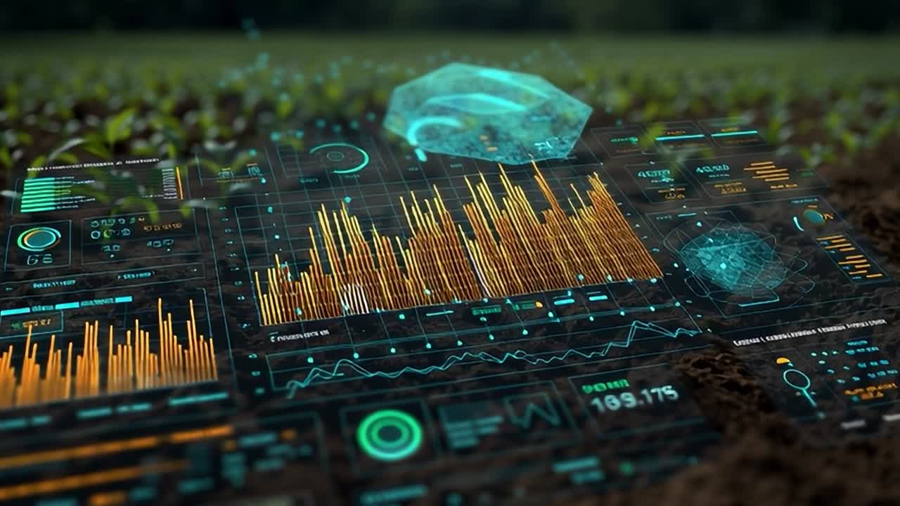 Innovative data visualization displayed on a soil background in a field