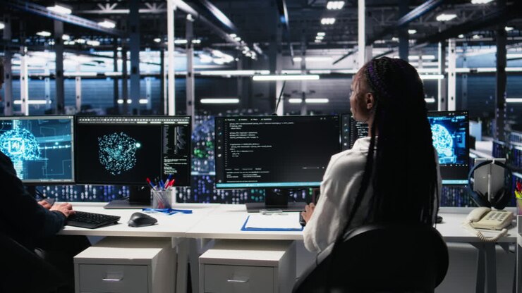 Data Center Engineer Using Machine Learning Algorithms On Green Screen Pc