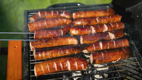 Grilling-tasty-sausages-on-barbecue-grill