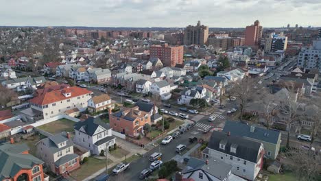 flying over houses in the neighborhood in queens, new york city