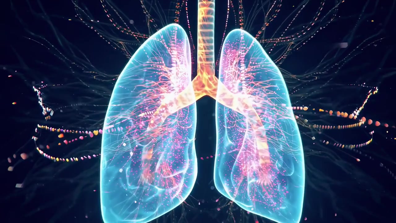 Animazione scientifica dei polmoni umani e del processo di respirazione