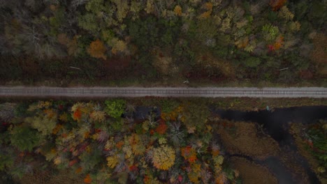 drone shot high above railroad tracks in new hampshire