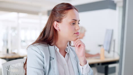 Oficina,-Trabajo-Y-Mujer-De-Negocios-En-La-Computadora