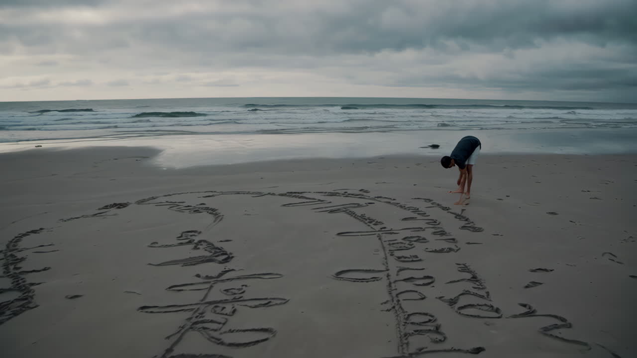 Person drawing on the beach