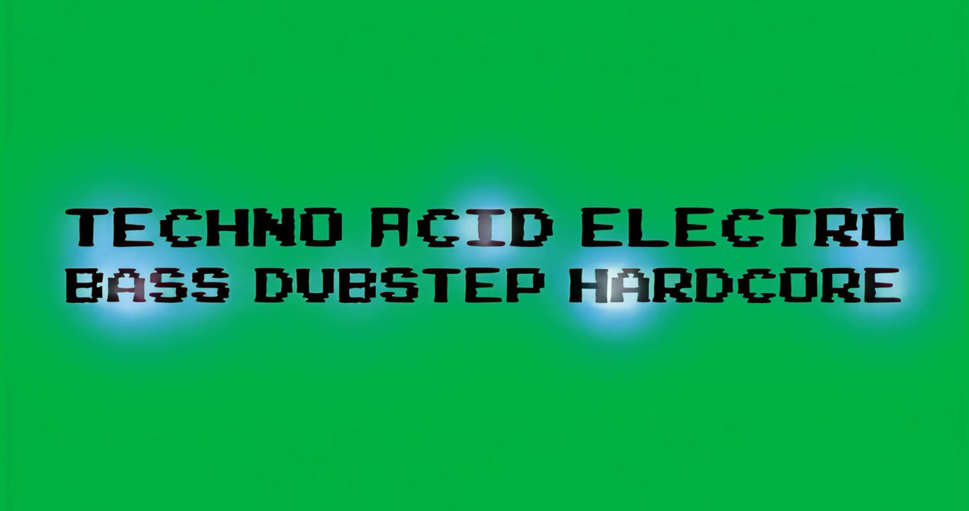 Opening transparent screen animating text neon glow pulsing to highlight ELECTRO then HARDCORE