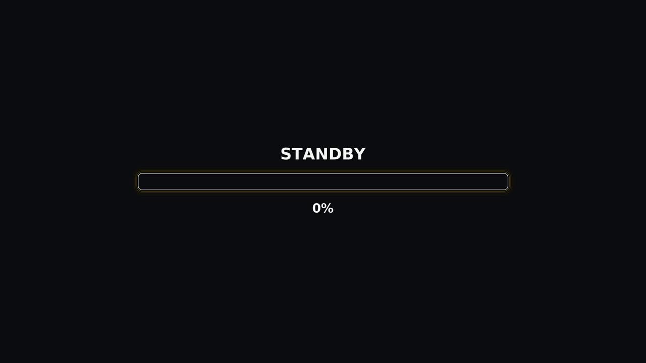 A progress bar animation displays a yellow bar that is completely filled. The text shows standby status and indicates that the process is 100 percent complete on a dark background