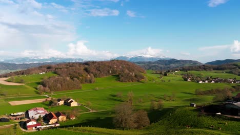 drone elevation over agricultural fields in the mountains