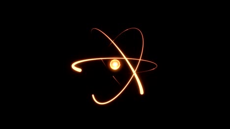 fiery atom circle magic shiny rotation around the core on a black background