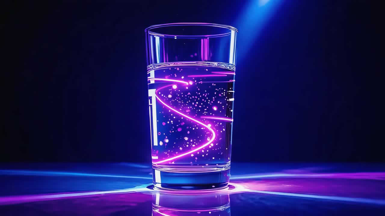 Glowing Glass of Water with Neon Lights