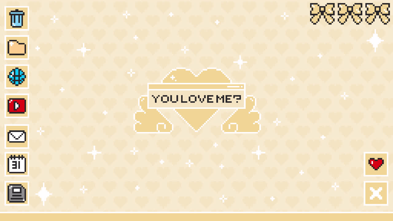 Pixel Art 'You Love Me?' Desktop Interface with Yes/No Buttons