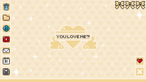 pixel art 'you love me?' desktop interface with yes/no buttons