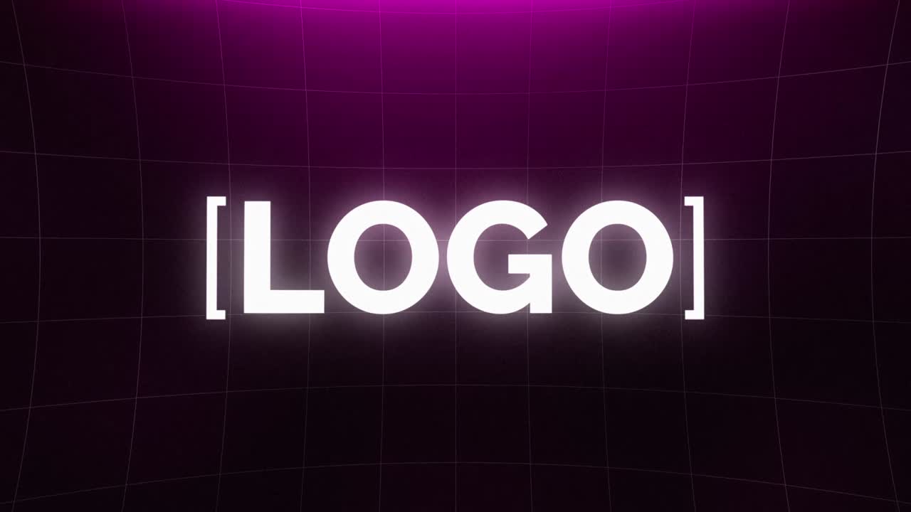 Retro neon digital intro med glitch-effekter og logovisning