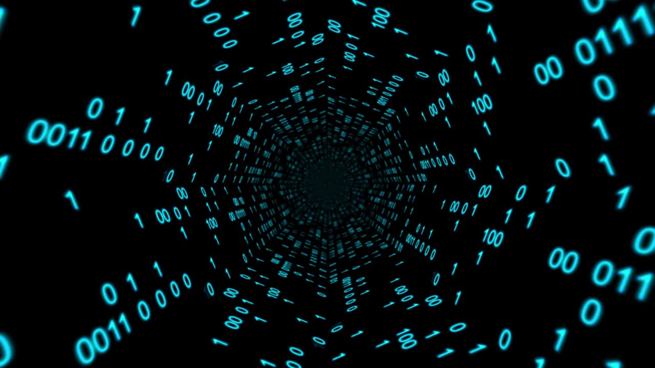 Binary code flying in space.