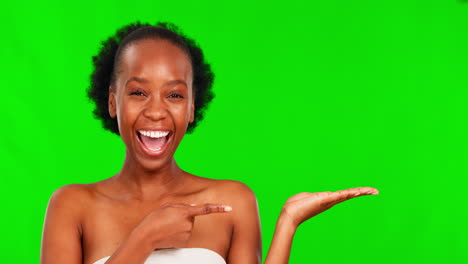 green screen, beauty and face of black woman point