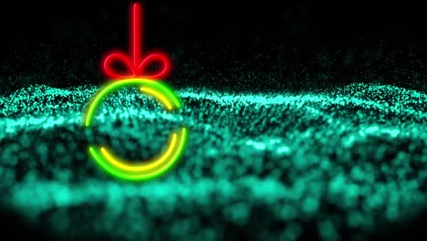 animación de la decoración de neón de navidad sobre onda verde sobre fondo negro