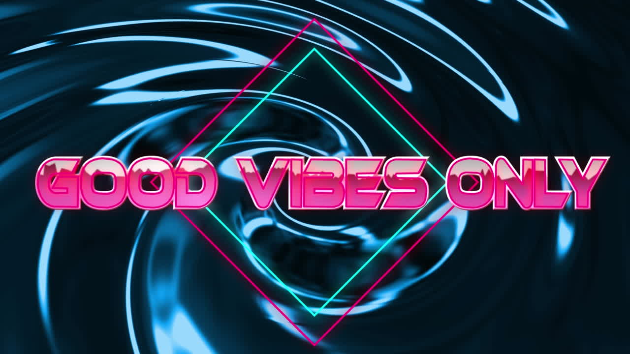 Animatie van 'good vibes only' in digitale abstracte ruimte