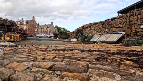 stone pathway with historic buildings in background