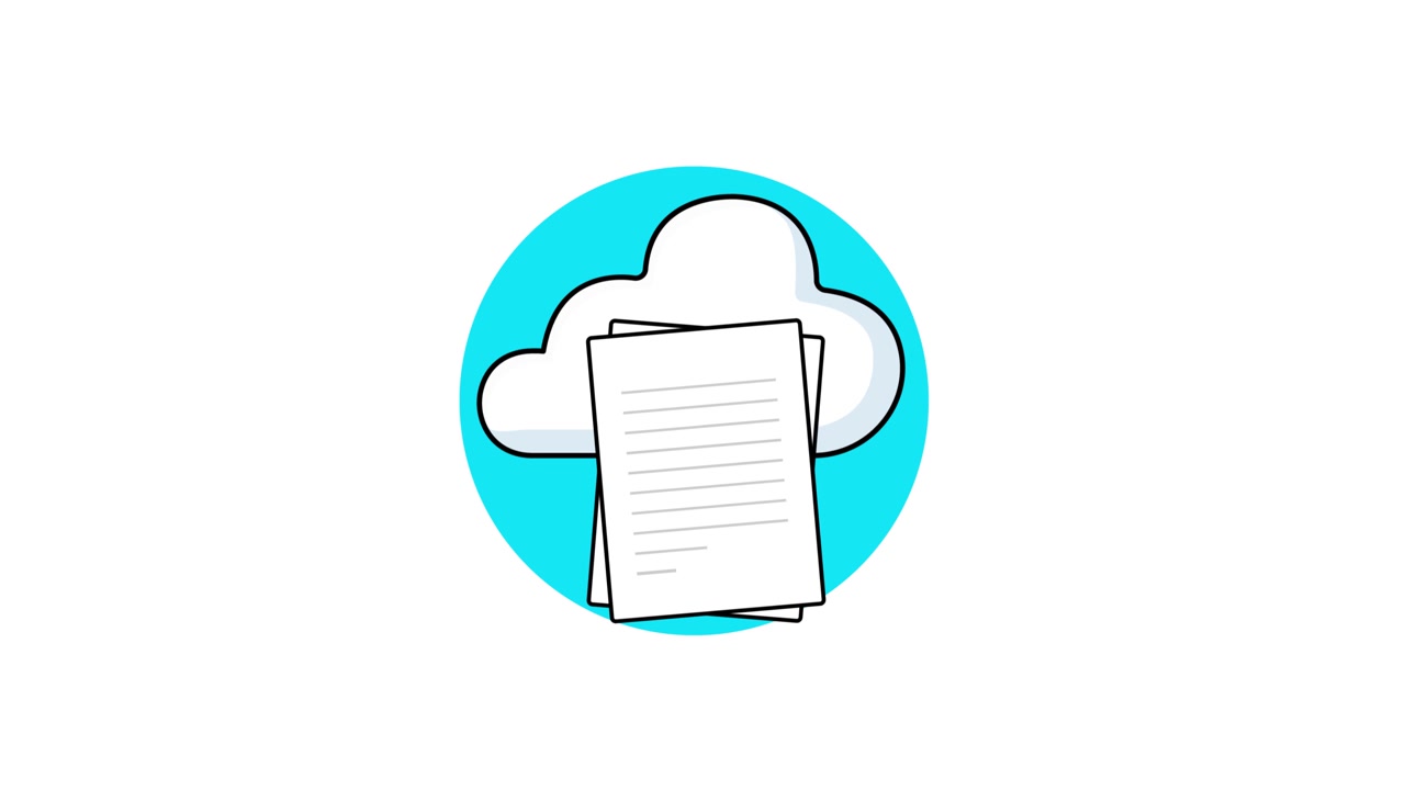 Animated Cloud Icon with Documents for Data Storage and Sync