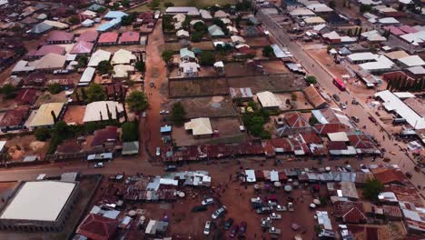 colorful karshi houses and vibrant market life seen from aerial drone shot abuja