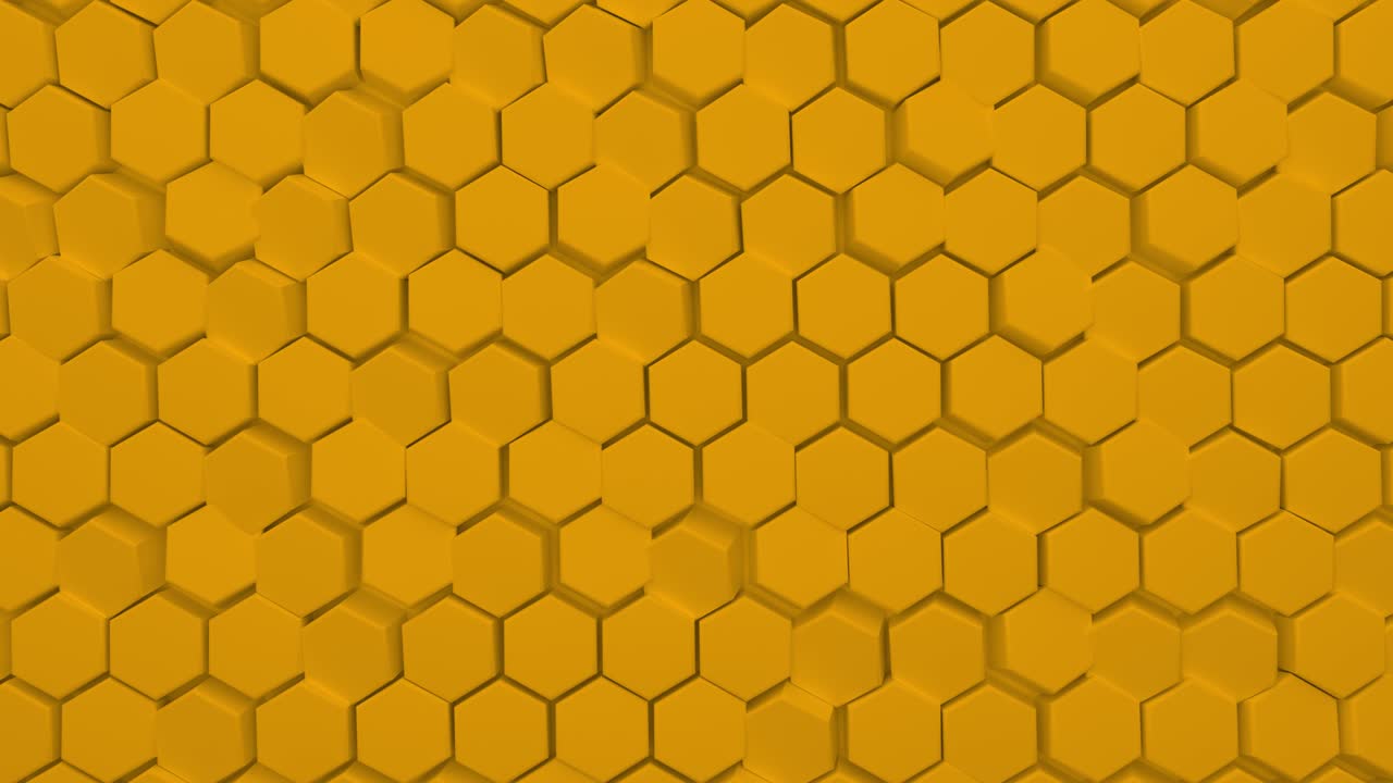 fondo hexagonal amarillo abstracto. un gran número de hexágonos verdes. textura de pared 3d, grupos de bloques hexagonales. panel celular. animación 3d de bucle sin costuras de 4k