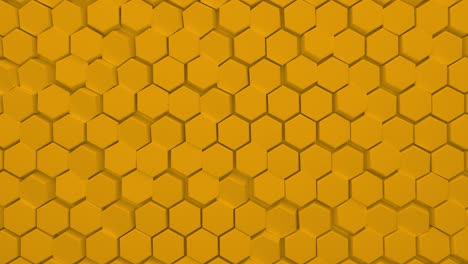 fondo hexagonal amarillo abstracto. un gran número de hexágonos verdes. textura de pared 3d, grupos de bloques hexagonales. panel celular. animación 3d de bucle sin costuras de 4k