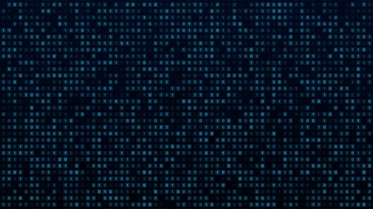 Digital Binary Code Background with Streaming Blue Numbers