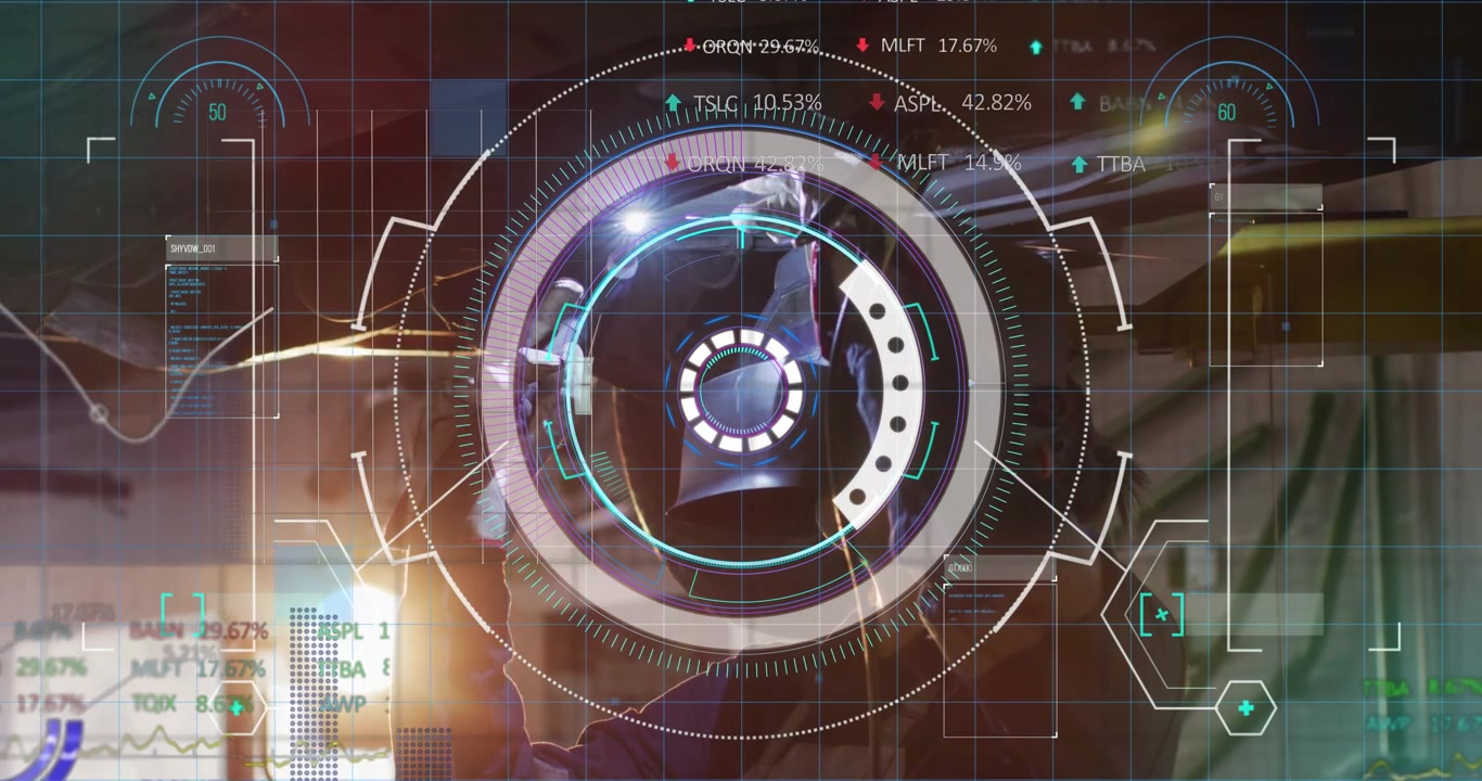 Animation of scope scanning and data processing over female mechanic repairing car