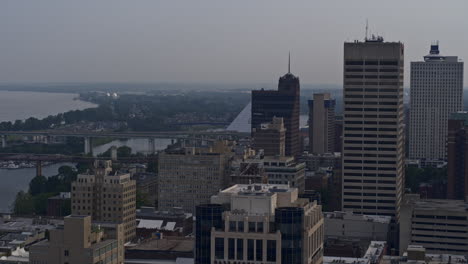 memphis tennessee aerial v70 flyover downtown district capturing urban cityscape of high rise buildings and skyscrapers along side of north main street - shot with inspire 2, x7 camera - may 2022