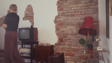 vintage living room with woman