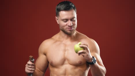 healthy food choices. healthy strong handsome man choosing food