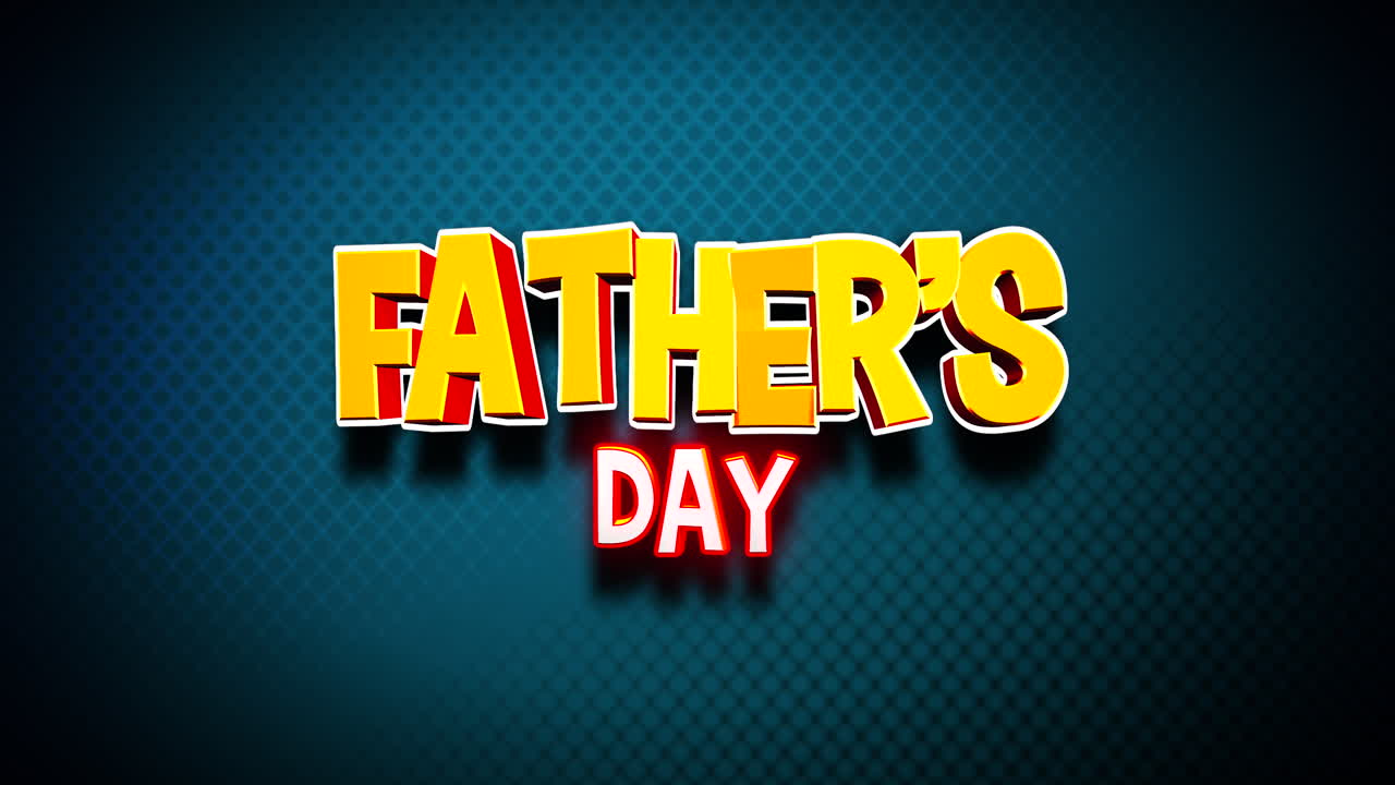 Cartoon Fathers Day text on blue grid texture